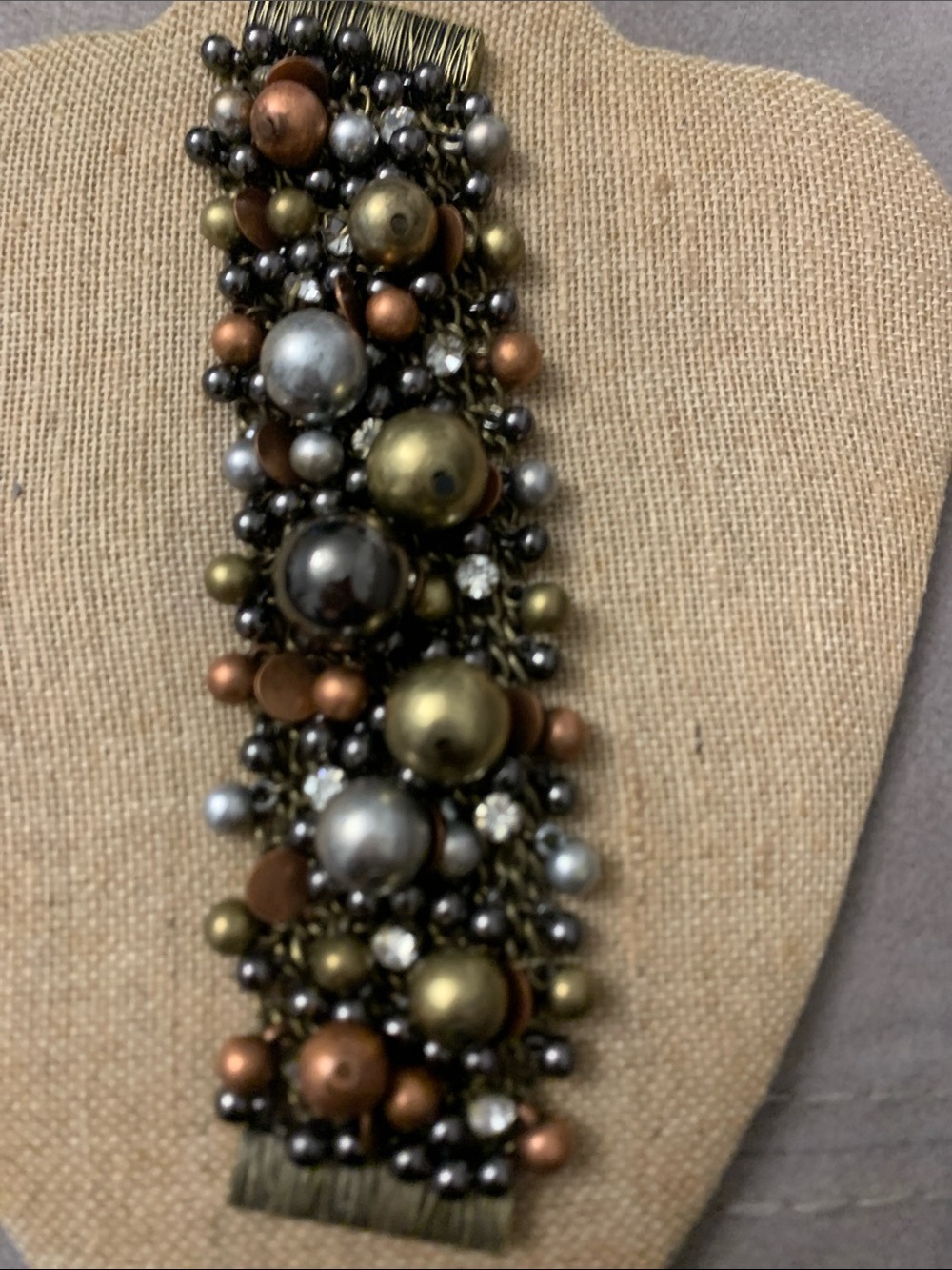 Clustered Multi-Tone Bead Bracelet in Antique Gold, Silver & Copper